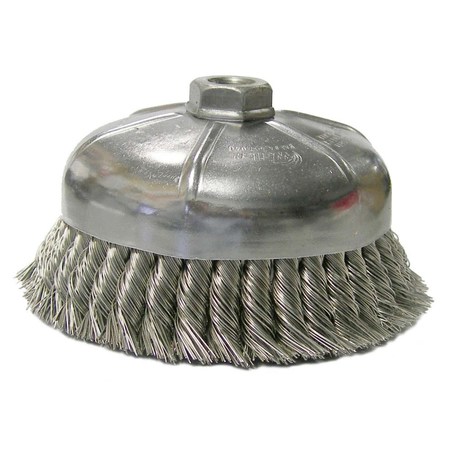 Weiler 6" Single Row Knot  Cup Brush.014" Stainless , 5/8"-11 UNC Nut 12456
